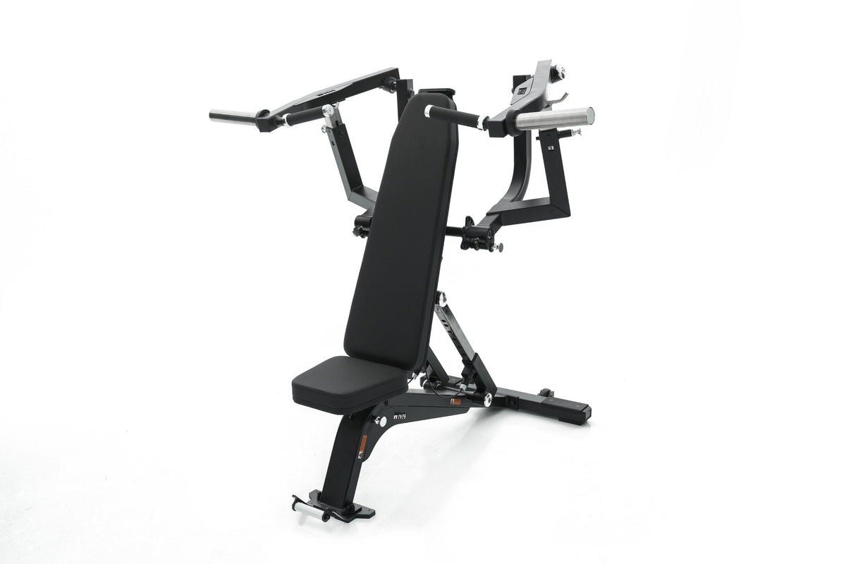 Chest press in upright setup; bench sold separately