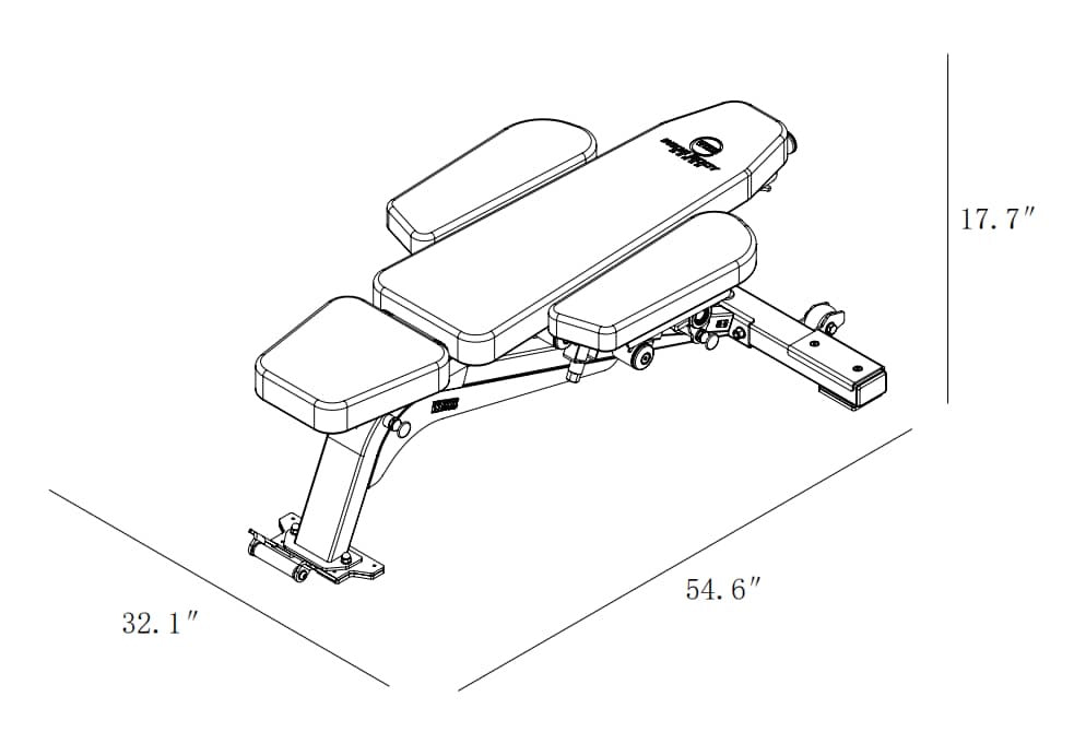 Bench dimensions with side pads aligned